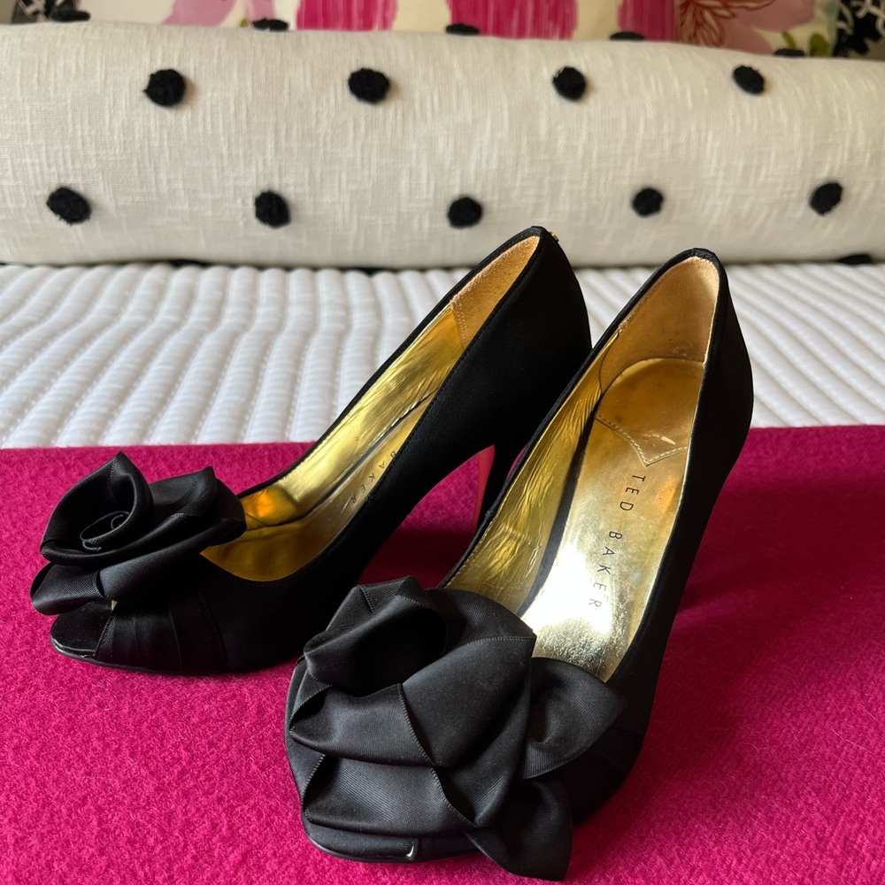 Ted Baker Black Satin Peep-Toe Heels